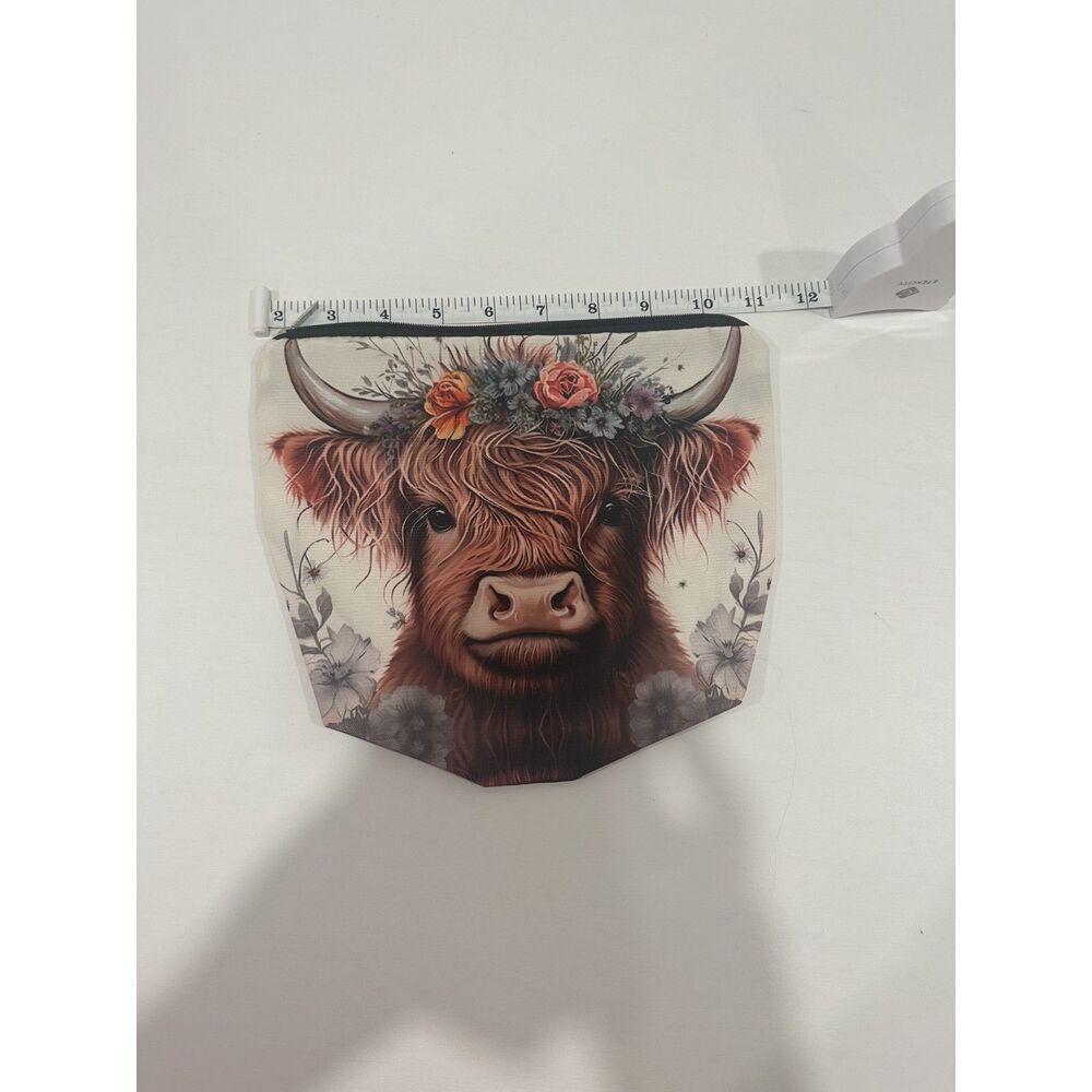 Highland Cow Floral Zipper Pouch Cosmetic Makeup Bag Farmhouse Western